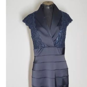 Tadashi Shoji Lace Sequin Satin Cap Sleeve Cocktail